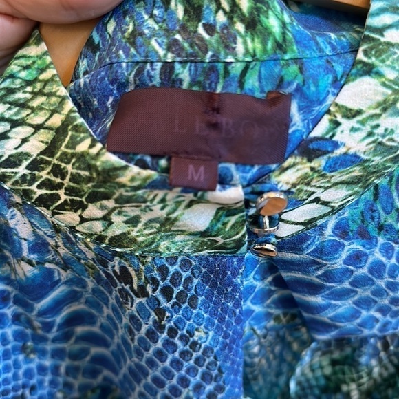 Hale Bob Boho Mixed Blues Snake Print Silk Blouse SzM - Picture 9 of 9